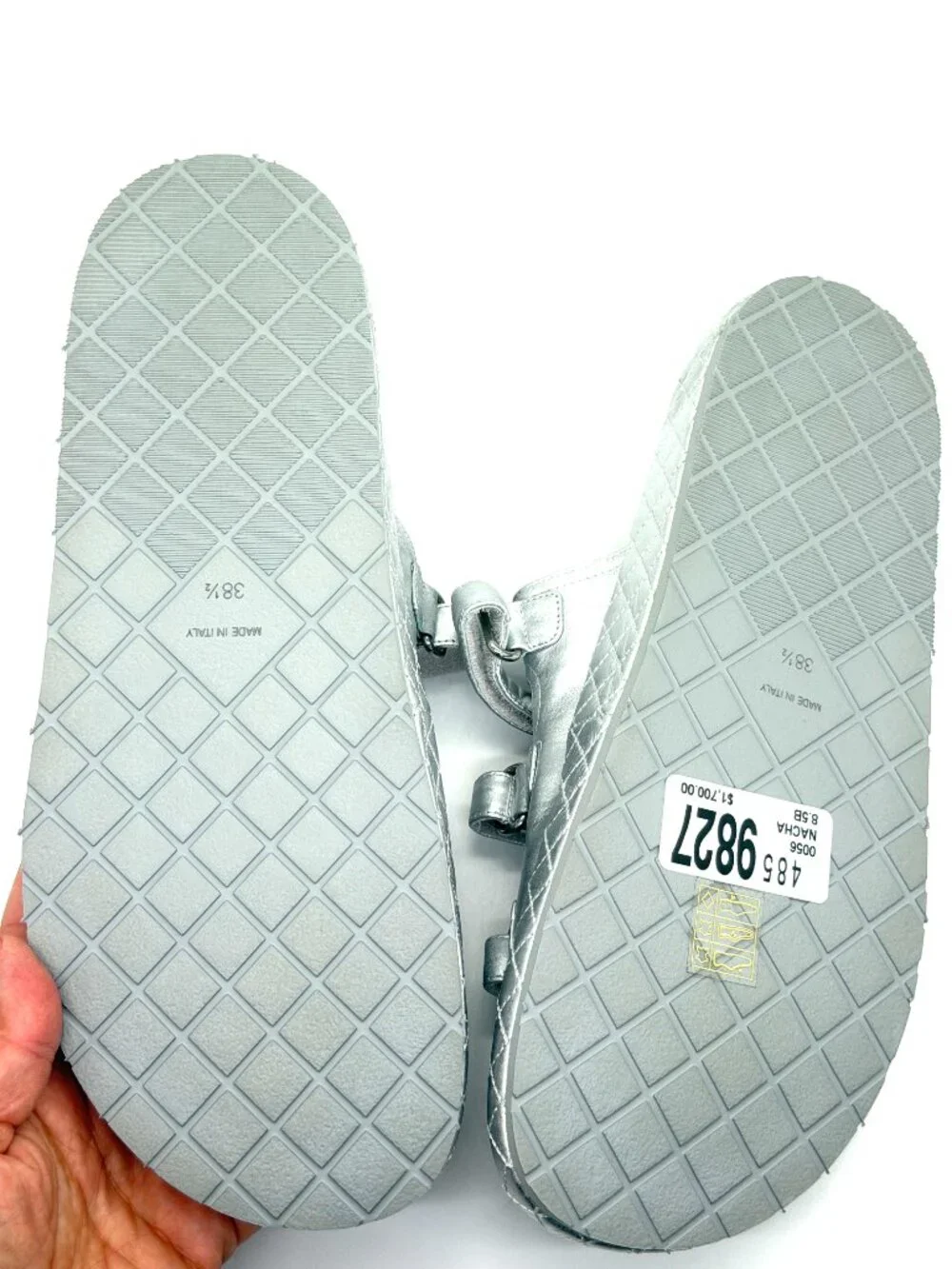 CHANEL 25C Laminated Leather Crystal CC Platform Flat Mules Slide Dad Sandals